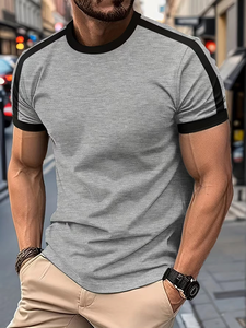 Vêtements en vrac 2025 été hommes t-shirt col rond Design de mode Slim Fit solide chemise homme hauts t-shirts à manches courtes t-shirt pour hommes - Product Image 4