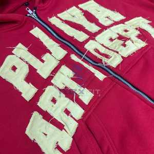 Sudadera con capucha de lana extragrande con estilo para hombre con manga estampada y cremallera completa, diseño deportivo bordado para colocación de logotipo frontal de invierno - Product Image 5