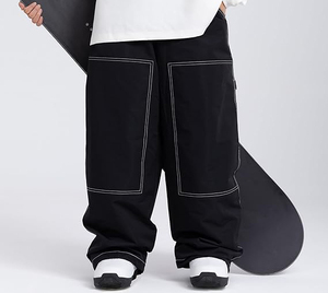 2025 personnalisé noir Baggy Snowboard pantalon hiver imperméable vêtements de Ski coupe-vent caractéristiques chauffantes haute rue jambe large Style ample - Product Image 2