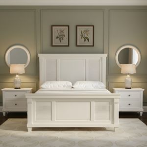 Kurnia Java Luxury White Mahogany Solid Wood Handcrafted Eco-Friendly <b>Platform</b> <b>Bed</b> <b>Frame</b> Modern Panel Queen King Size Elegant - Product Image 1