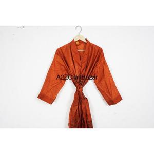 Robe kimono en soie indienne faite à la main, col en V, fermeture à cordon, design patchwork, manches longues, respirante, pour femmes, toutes saisons - Product Image 2