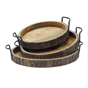 Plateau rond en bois et écorce Écorce à effet bois Produit de vente chaud Bol décoratif en bois de manguier avec écorce d'arbre fabriqué en Inde - Product Image 1