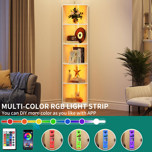 Estante de Esquina Blanco al por Mayor <span class=keywords><strong>con</strong></span> Luces LED, Estantería Curva de Madera de 6 Niveles para Libros, Exhibidor para Sala de Estar y Dormitorio - Product Image 4