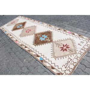 3.9x11.5 ft Turkish Rug, Herki Rug, <b>Brown</b> Polka dot Rug <b>Wool</b> - Product Image 2