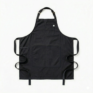 Classic Black Heavy Duty Reusable Bib <b>Apron</b> with Pockets Canvas Woven Machine Washable for Cooking Daily Use - Product Image 1
