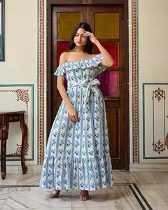 Vestido largo indio Floral con estampado de algodón y bloque de mano para mujer, informal, personalizado, para verano, boda, luna de miel, respetuoso con el medio ambiente - Product Image 2