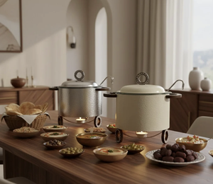 Casserole moderne en acier inoxydable émaillé blanc pur avec poignée, forme carrée, pour buffet et service de fête, écologique - Product Image 5