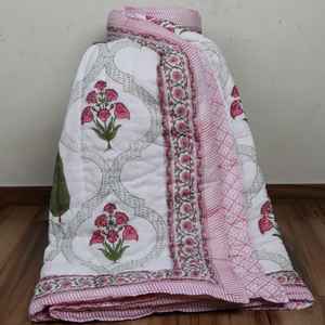 Handmade 100% Cotton Floral <b>Quilt</b> Hand Block Printed Ethnic Indian Comforter Set Eco-Friendly Washable Disposable Home Decor - Product Image 3