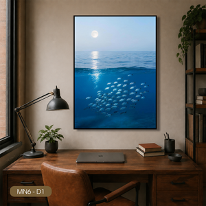 Tableau Mural Moderne Abstrait Scène Océanique Effet Miroir Luxe Brillant Affiche sur Toile Encadrée pour Décoration de Villa Modèle - Product Image 6