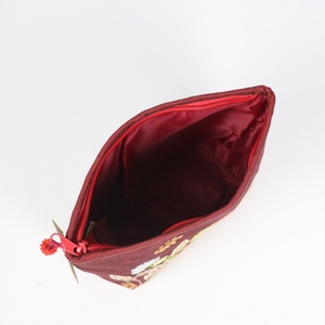 Zipper Polyester Classic Thai Binh's Linen Fabric <b>Purse</b> With Curved Opening Hand-sewn Glass Bead and Grass Patterns - Product Image 6
