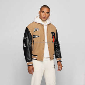 Veste universitaire streetwear unisexe, doublure matelassée chaude, tissu en laine, manches en cuir, veste décontractée tendance - Product Image 3