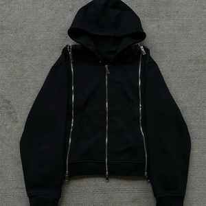 Haute qualité personnalisé Y2K blanc lavage à l'acide coton Streetwear unisexe poids lourd surdimensionné recadrée Boxy masque pleine fermeture éclair à capuche - Product Image 5