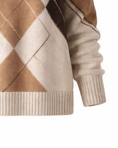 Customized Premium <b>Women</b> Turtleneck Argyle Knit Sweater Soft <b>Warm</b> Winter Pullover Casual Fashion Top Brown Beige Color - Product Image 6