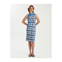 Robe midi tricotée sans manches pour femme, simple, décontractée, respirante, à motifs, très colorée, avec détails décoratifs, sans poches