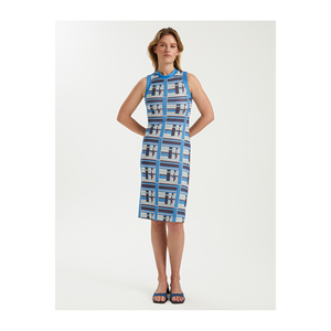 เดรสไหมพรมลายปักแต่งขอบ แขนกุด ความยาวปานกลาง สำหรับผู้หญิง - Product Image 3