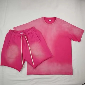 Conjuntos cortos lavados con ácido de verano para hombre de alta calidad, conjuntos de camisetas Unisex de talla grande de algodón 100% de estilo Vintage, conjuntos personalizados - Product Image 2