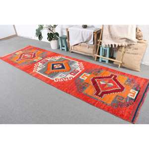 Tapis de 3,3 x 11,3 pieds, tapis Herki vintage, tapis persan en laine rouge turque - Product Image 2