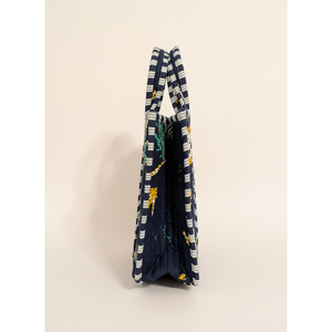 <b>Navy</b> Blue Jungle Print Cotton Bento Lunch <b>Bag</b> Waterproof Zipper Picnic Cooler - Product Image 3