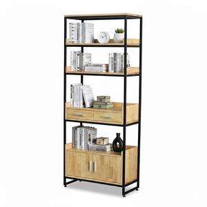 Bibliothèque contemporaine de style industriel en métal et bois de caoutchouc pour salon, chambre et hôtel - Product Image 1