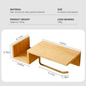 Porte-papier hygiénique en bois de qualité supérieure avec étagère intégrée pour un rangement supplémentaire Porte-rouleau de papier toilette (chêne rouge) - Product Image 6