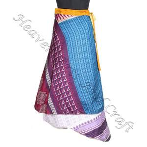 Falda de abrigo de Sari de seda Vintage indio bohemio mágico mujeres nueva moda mujer vestido de verano falda envolvente - Product Image 6