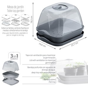 Serra da Tavolo RESPANA, Vassoio/Secchio Multiuso per Semi con Coperchio in Policarbonato, Dimensioni (mm) 257x196x185, Colore Antracite - Product Image 3