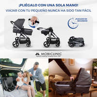Mobiclinic Nuit 2-en-1 Poussette Ultra-compacte à Contrôle Unique Harnais 5 Points avec Barre Amovible Poids Max 22kg Gris