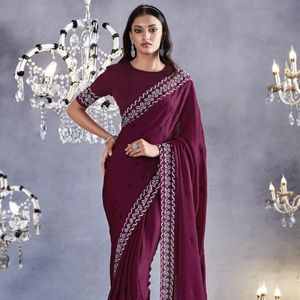 Bollywood Belle Viscose Pure Satin Avec Saree De Travail Zarkan Lourd - Product Image 3