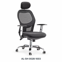 Chaise de bureau en maille grise avec appui-tête, accoudoirs en forme de T et base à roulettes argentée pour les managers et les espaces de travail à domicile
