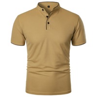 Chemise tricotée pour homme à manches courtes, col montant, couleur unie, style vintage, écologique, décontractée, respirante, infroissable et à séchage rapide