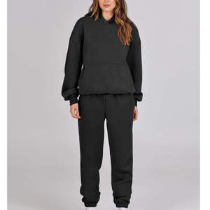 Conjunto Deportivo de 2 Piezas para Mujer, Invierno 2025, Logotipo Personalizado OEM, Color Rosa Sólido, Sudadera con Capucha y Pantalones Deportivos Holgados - Product Image 3