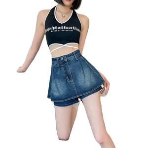 Minifalda Vaquera de Cintura Alta para Mujer, Estilo Desgastado, Creativo, con Bordes Deshilachados, Prenda de Moda Femenina de Marca - Product Image 5