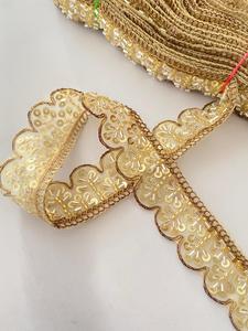 Chantilly Wedding Rhinestones <b>Lace</b> Trim Narrow Embroidery Eco-Friendly Organza Gold <b>Black</b> Pearl Sequin Flowers Bridal Beaded - Product Image 5