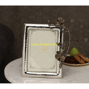 Silver Hammered <b>Photo</b> <b>Frame</b> with Bronze Floral Branch Design Elegant Decorative Picture <b>Frame</b> for Home Office and <b>Gifting</b> - Product Image 3