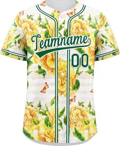 Maillot de baseball rose à motifs floraux, chemise de softball à boutons, uniforme sportif personnalisé avec nom et numéro d'équipe, manches courtes, 100% polyester Lamatex - Product Image 2