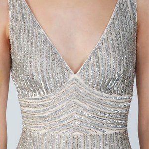 Vestido largo de fiesta adornado, tela de crepé, cintura Natural, alfombra roja, Glamour, elegante noche, inspiración Vintage, cuentas plateadas - Product Image 1