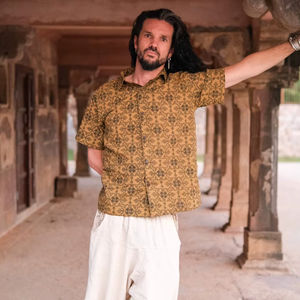 Rohisa hommes Boho coton écologique vacances chemise Handblock imprimé géométrique Tribal Design été Festival Hippie Style - Product Image 1