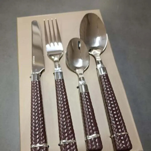 Classic Brown Handle Stainless Steel Eco-Friendly <b>Flatware</b> Cutlery Set Fork Spoon for Party Wedding Restaurant Dining - Product Image 1