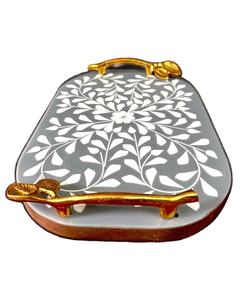 Bandeja de Servicio Clásica Decorativa de Alta Calidad para el Hogar y la Sala de Estar, con Incrustaciones de Hueso y Asa de Metal, Producto Pulido Hecho a Mano - Product Image 3