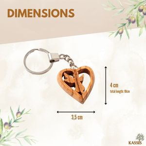 Porte-clés ange gardien en forme de cœur en bois d'olivier de Bethléem - Product Image 3