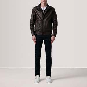 Reversible Water-Proof Alfred <b>Sheepskin</b> Leather Bomber <b>Jacket</b> in XS Coated & Embroidered PU & Spandex College Style - Product Image 2