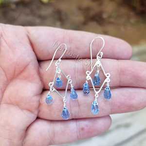 Pendientes Colgantes de Plata de Ley 925 con Topacio Azul, Hechos a Mano, con Cuentas Naturales en Forma de Lágrima, Material Principal Oro, Regalo para Ella - Product Image 2