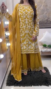 Nuevo diseñador de seda pesada Saree con trabajo Palazzo Suit Designer Georgette Top High Quality Adult Casual Party Gown Lehenga Choli - Product Image 2