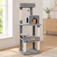 Arbre à chat rond classique, tour à chat moderne avec poteaux en sisal et panneaux de particules, design écologique pour chats d'intérieur
