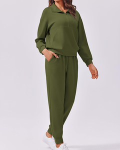 Custom 2024 Fall Women's 2-Piece Sets <b>Long</b> Sleeve Tracksuit Joggers & Half Zip Sweatsuit <b>Matching</b> Outfits for Travel & Sports - Product Image 5