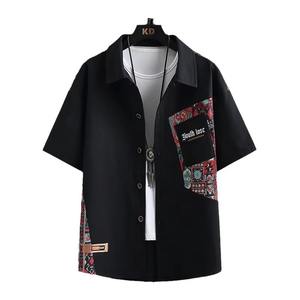 Conjunto de camisa de manga corta con botones y pantalones cortos estampados esenciales de verano para HOMBRES, novedad de dos piezas al por mayor - Product Image 3