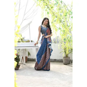 Abbigliamento occasionale stile Bandhani di seta di cotone morbido di alta qualità stampato con fodera in Zari camicetta sari fornitura di fabbrica all'ingrosso