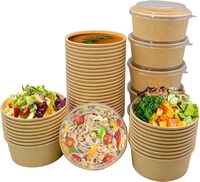 Bol en papier kraft jetable avec couvercle 500ml 1000ml Contenant alimentaire en papier pour soupe et salade à emporter