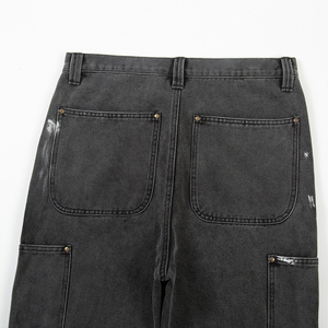 Pantalones vaqueros rectos de moda Retro personalizados para hombre, lavado de calle con retazos antiguos, estampado de tinta de salpicaduras de madera, estilo Vintage único - Product Image 6