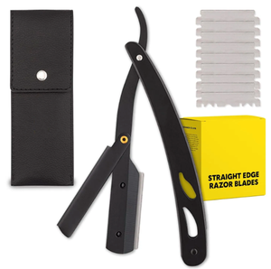 ANAAIF Kit de rasoir droit en acier inoxydable pour hommes avec étui en cuir en poudre pour l'épilation du corps et le barbier - Product Image 1